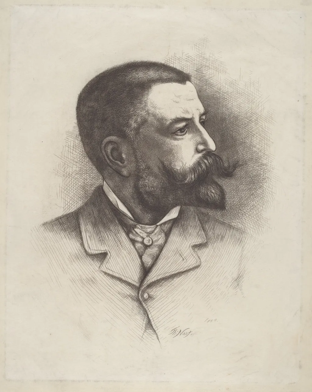 Self-Portrait, by Thomas Nast, ink, 1884