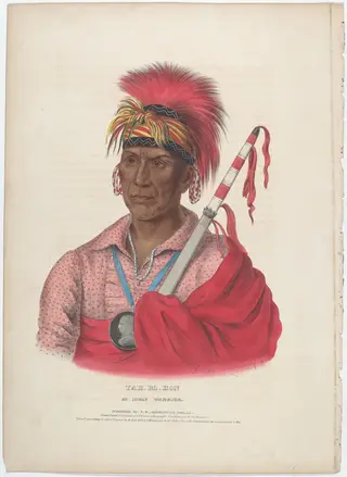 Tah-Ro-Hon, An Ioway Warrior, by Alfred Hoffy, ink, 1838