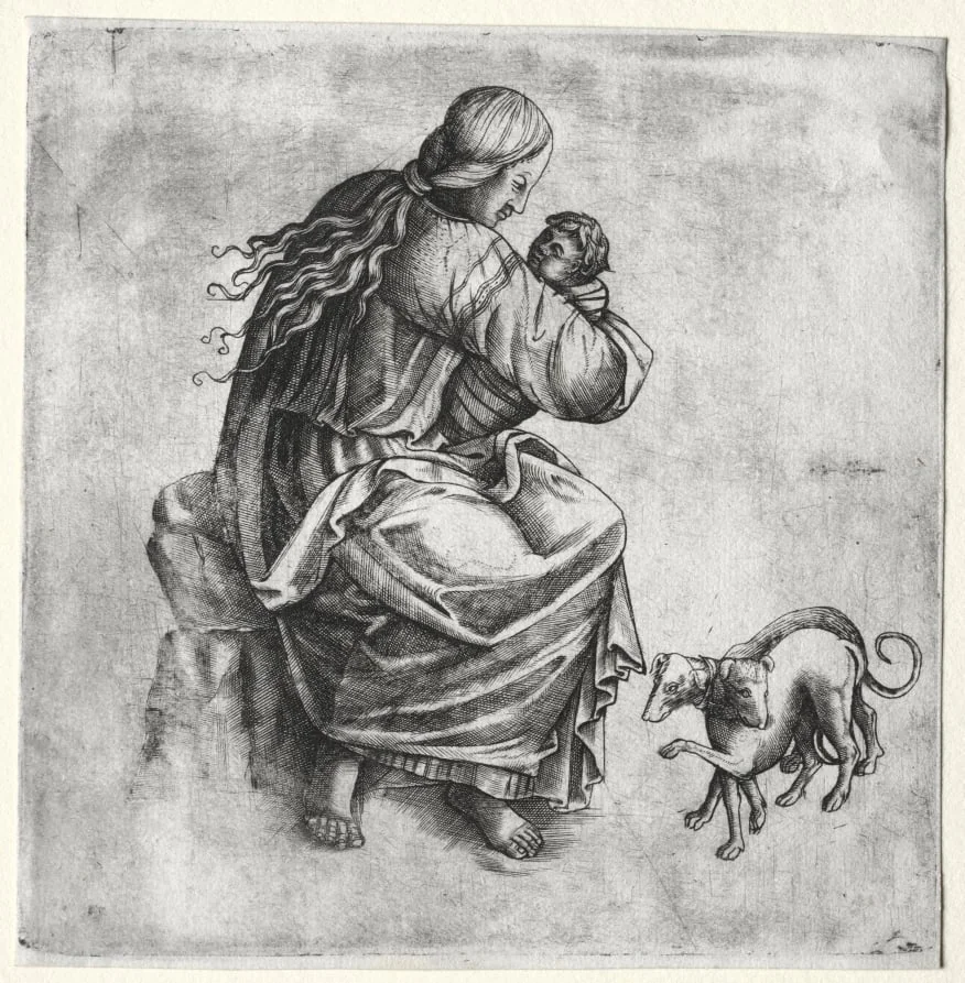 Mother and Child with Two Dogs, detail