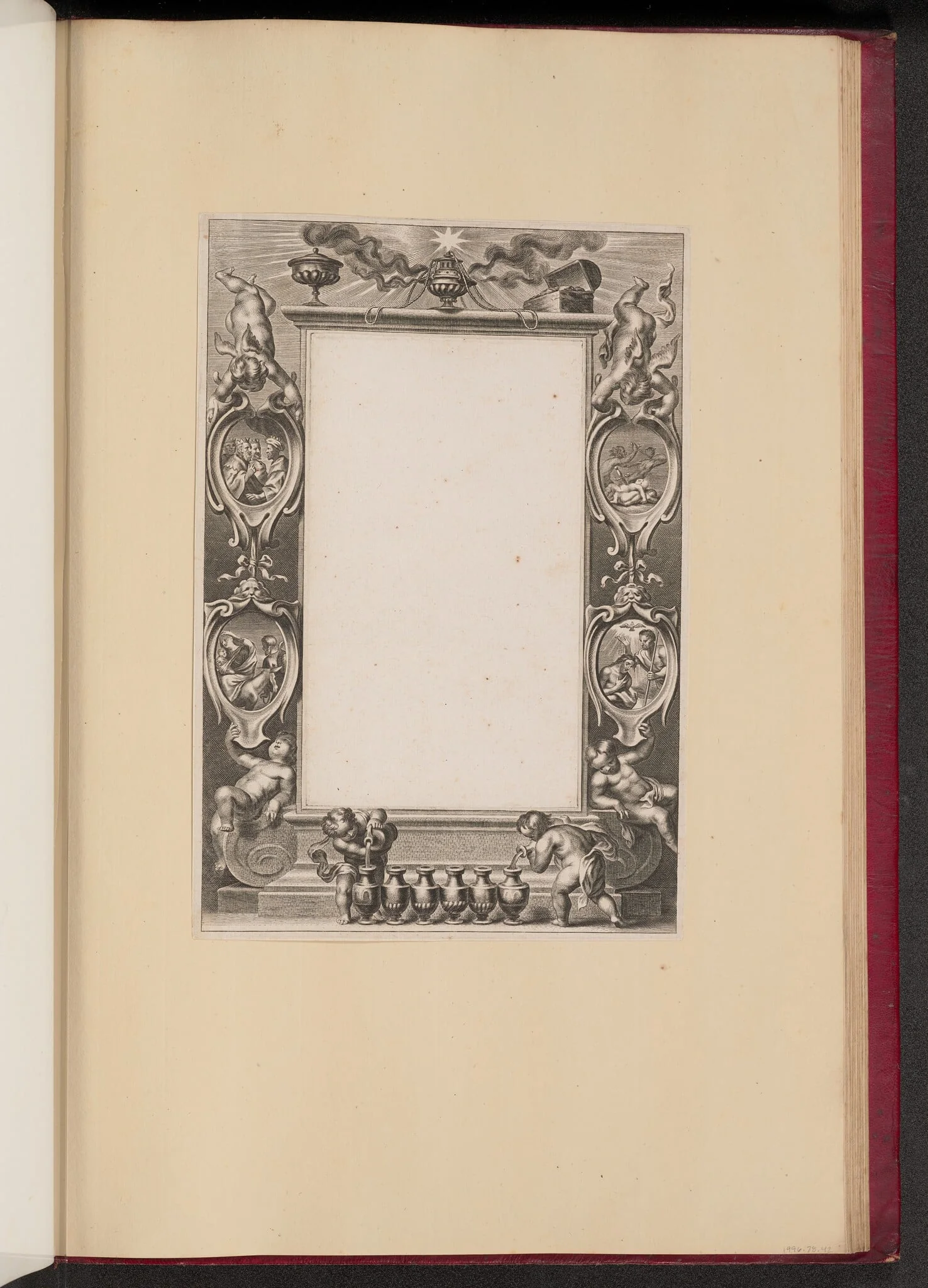 Border Illustration with Scenes from the Life of Christ and Putti Pouring Wine, detail