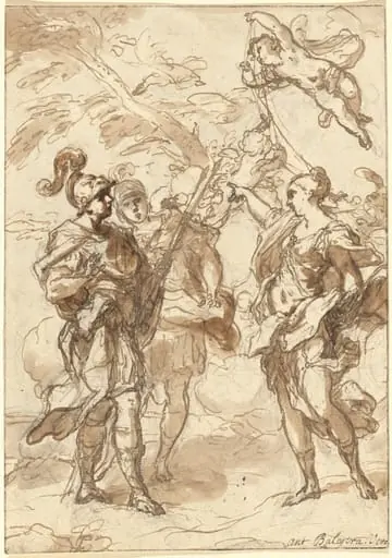 Venus as a Huntress Appearing to Aeneas and Achates, by Antonio Balestra, chalk, 1713