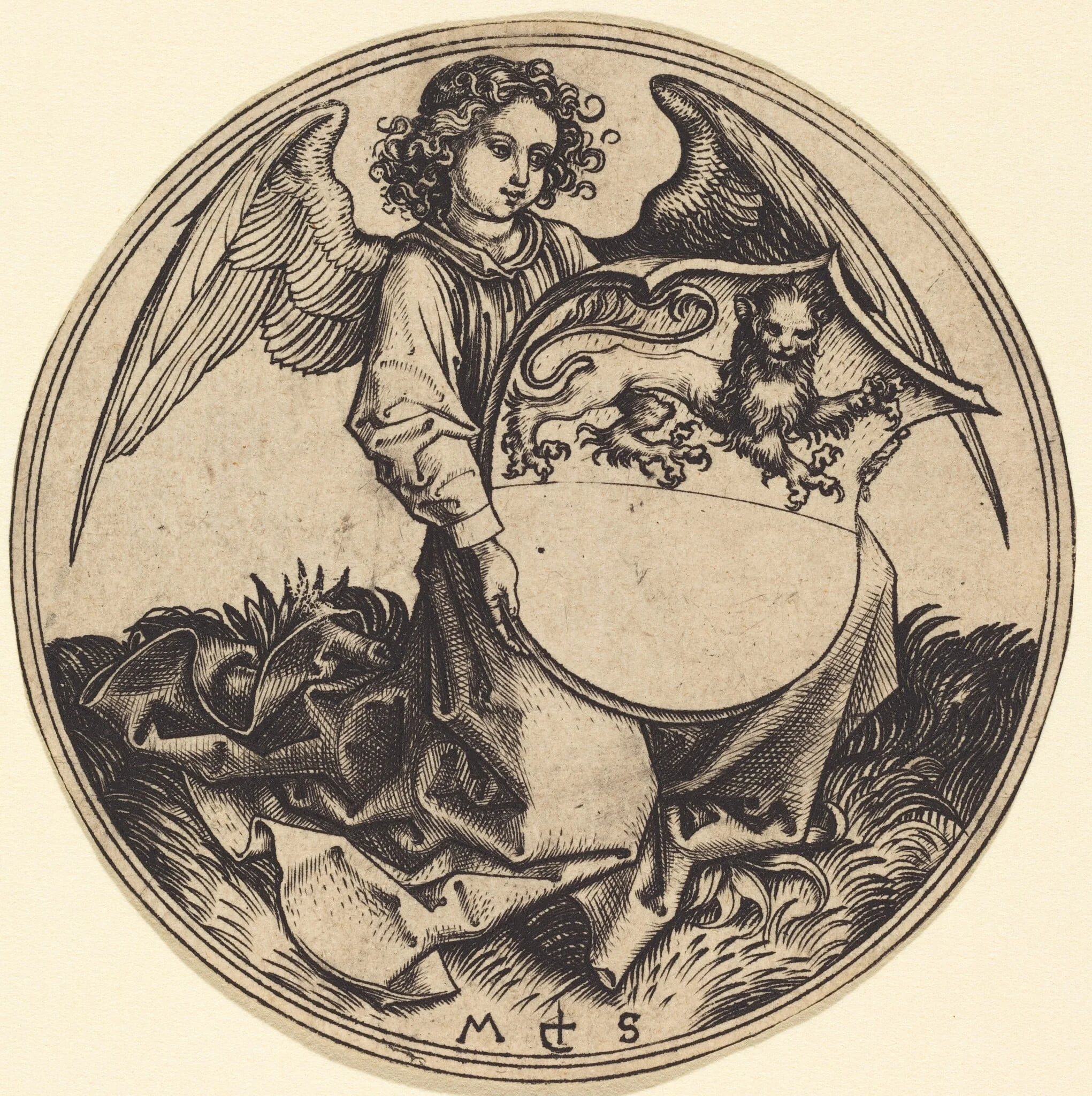 Shield with Lion, Held by Angel, detail