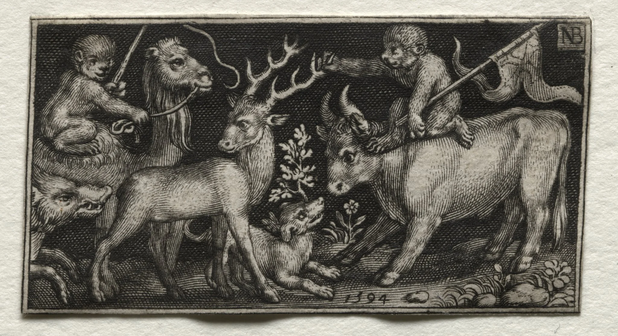 Monkeys Riding a Camel and a Bull, detail
