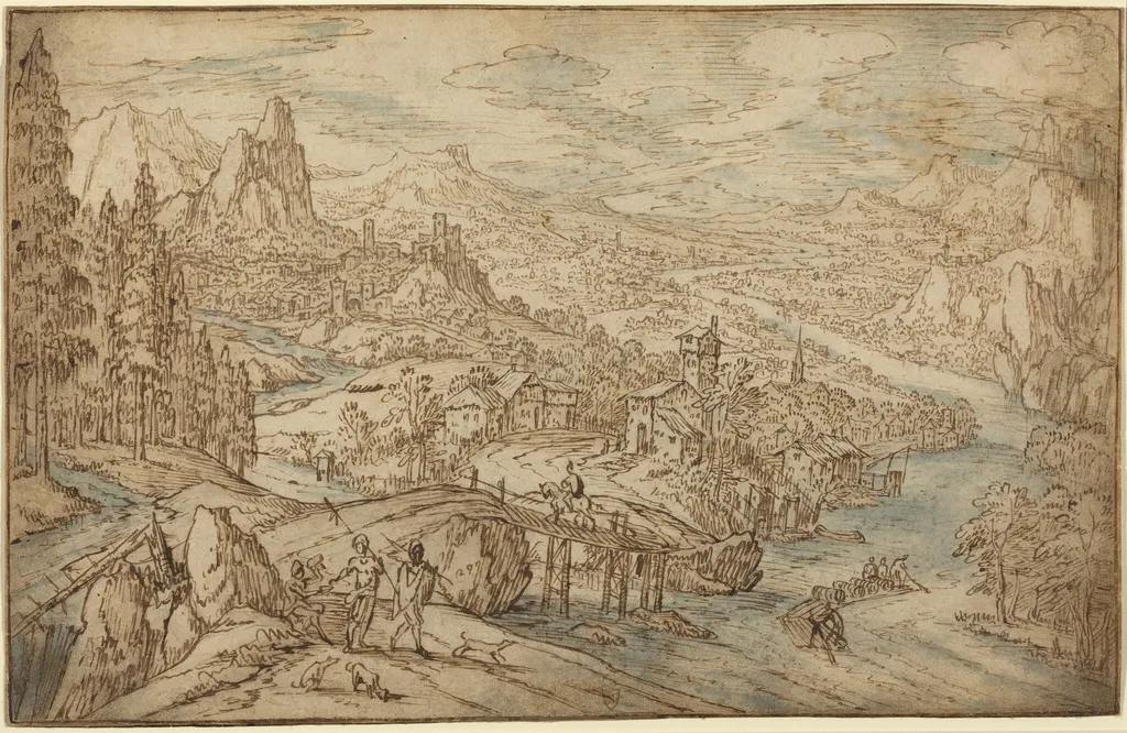 River Landscape, by Tobias Verhaecht, ink, 1596