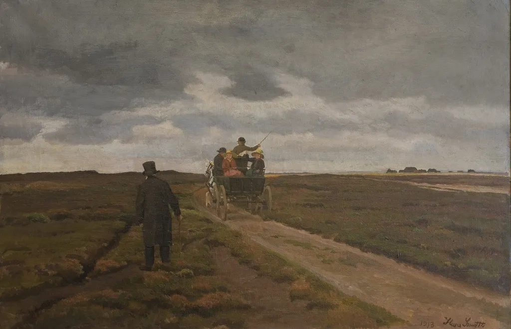Hedelandskab med en dagvogn, by Hans Smidth, oil, 1913