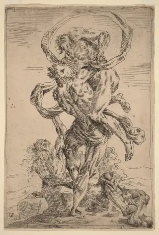 Hercules and Antaeus, by Giovanni Pietro Possenti, ink, 1638