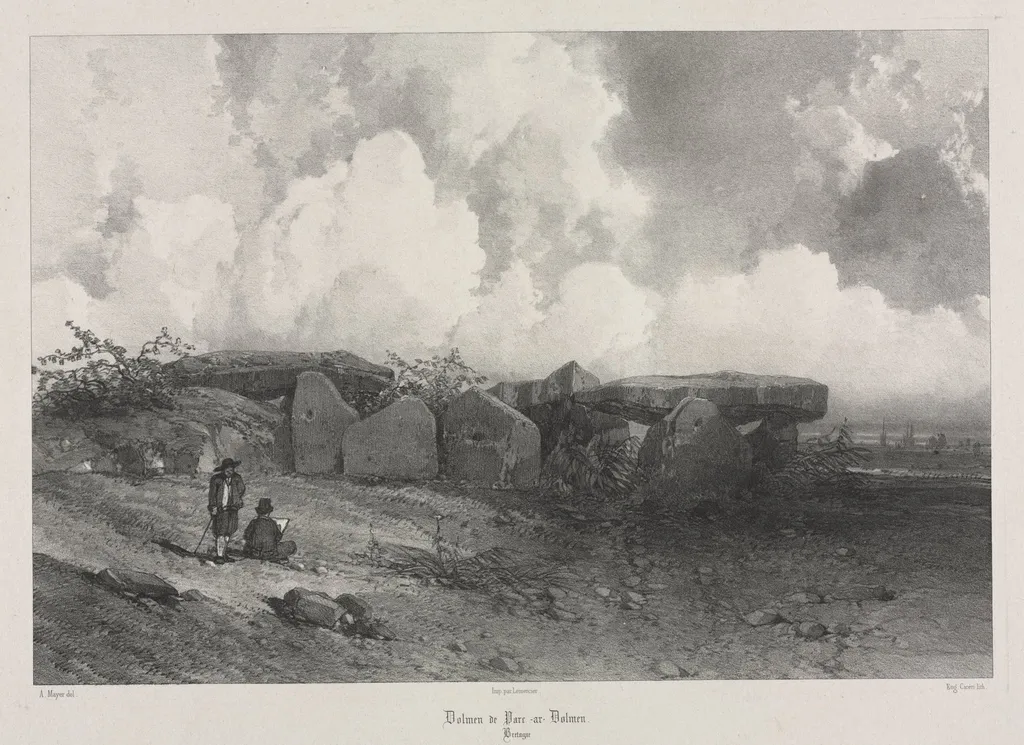 Voyages pittoresques et romantiques dans l'ancienne France: Bretagne: Dolmen de Parc-ar-Colmen, by Eugène Cicéri, 1845