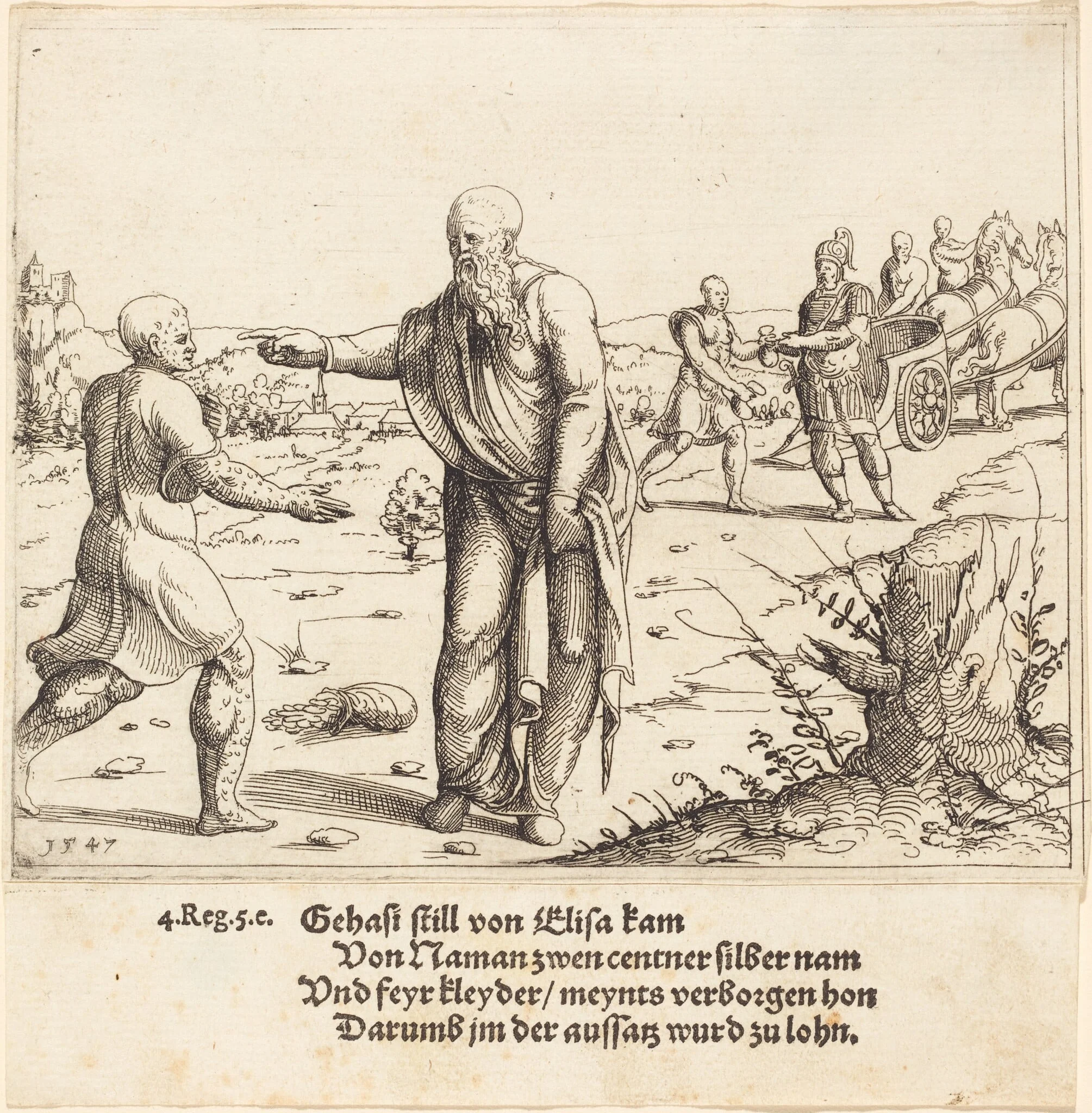 Elisha Punishes Gehazi with Naaman's Leprosy, detail