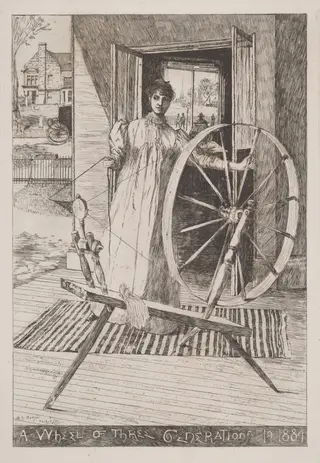 At the Spinning Wheel, by Otto Henry Bacher, ink, 1884