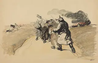 German Raid on a Village, by Jean-Louis Forain, ink, 1916
