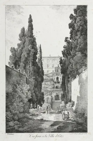 View at Villa d'Este, Tivoli, by Claude Thiénon, 1817