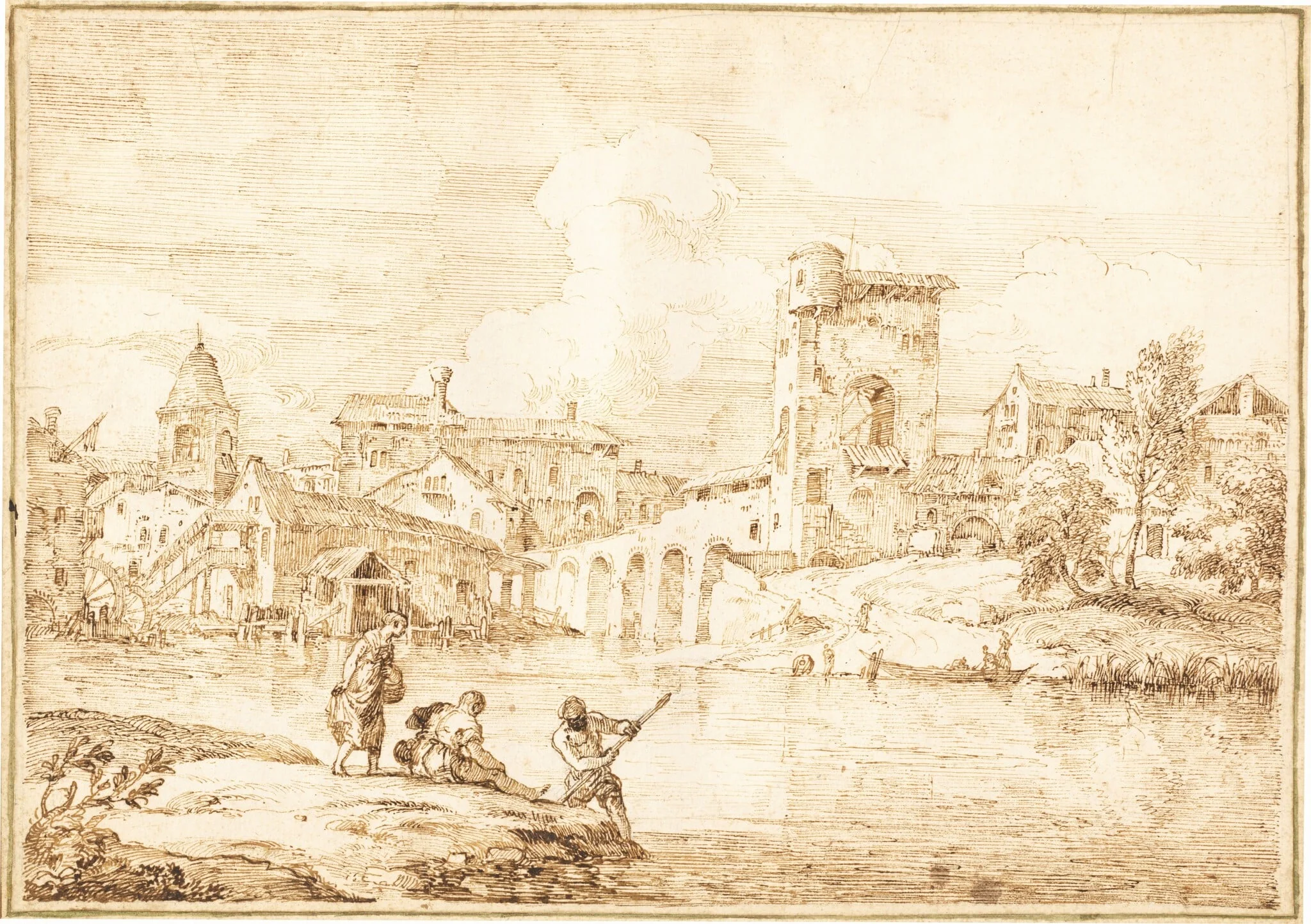 A Fortified Village along a River, detail