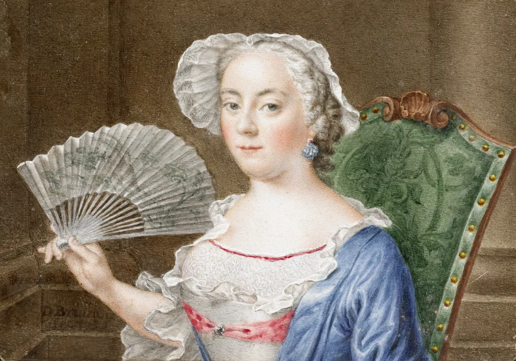 Portret van een dame met waaier, by Daniël Bruyninx, unspecified, 1758