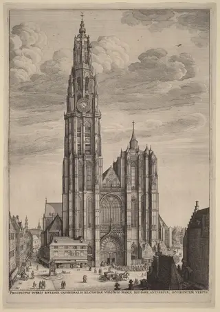 Antwerp Cathedral, by Wenceslaus Hollar, ink, 1649
