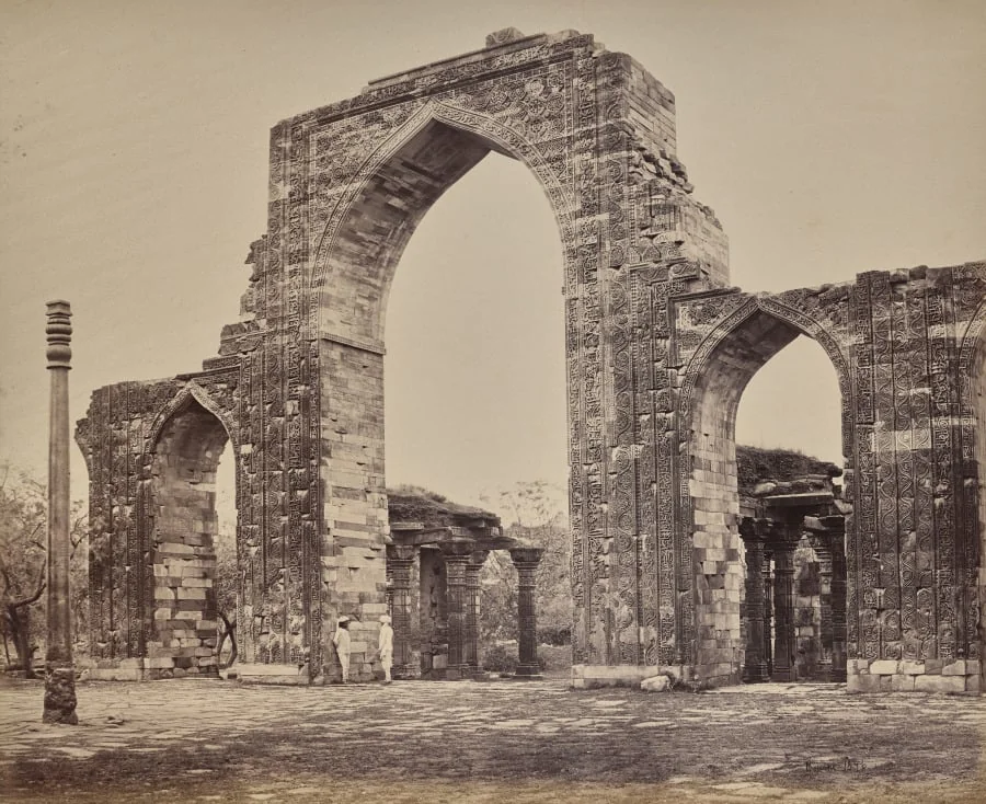 Delhi. Great Arch and Iron Pillar Near the Kootub Minar, Ruin of Old Delhi, detail