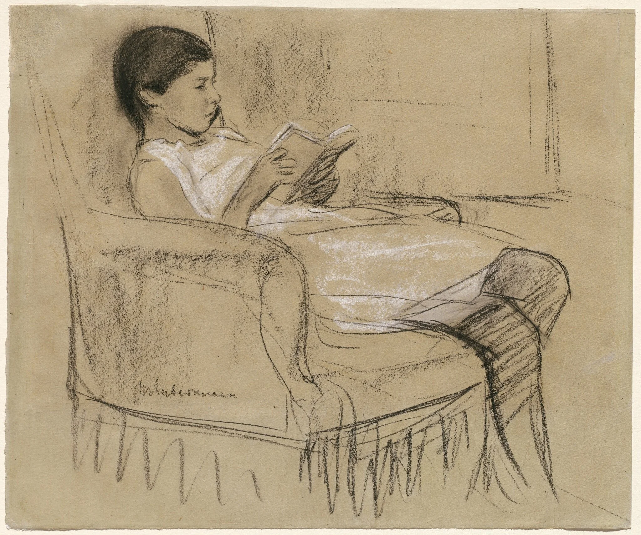 The Artist's Daughter Käthe Reading in a Chair, detail