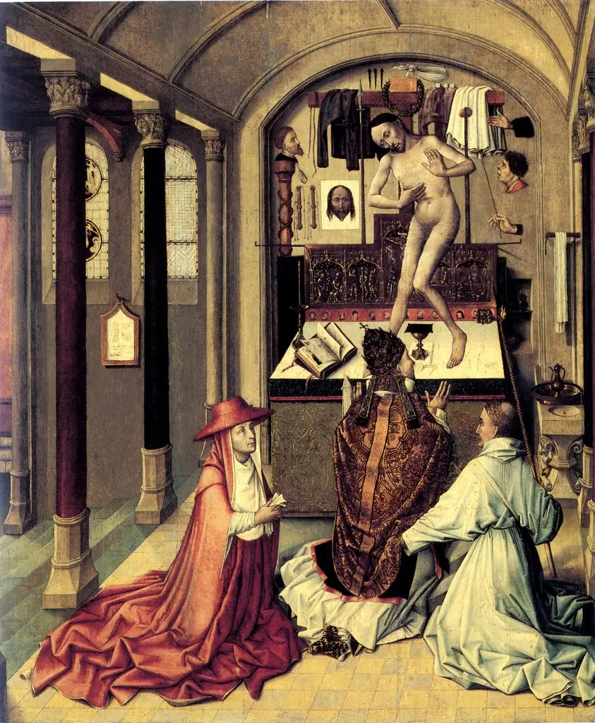 Mass of St. Gregory, by Robert Campin, oil, 1440
