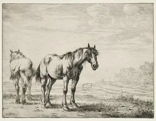 Two plough horses, by Dirk Stoop, 1659