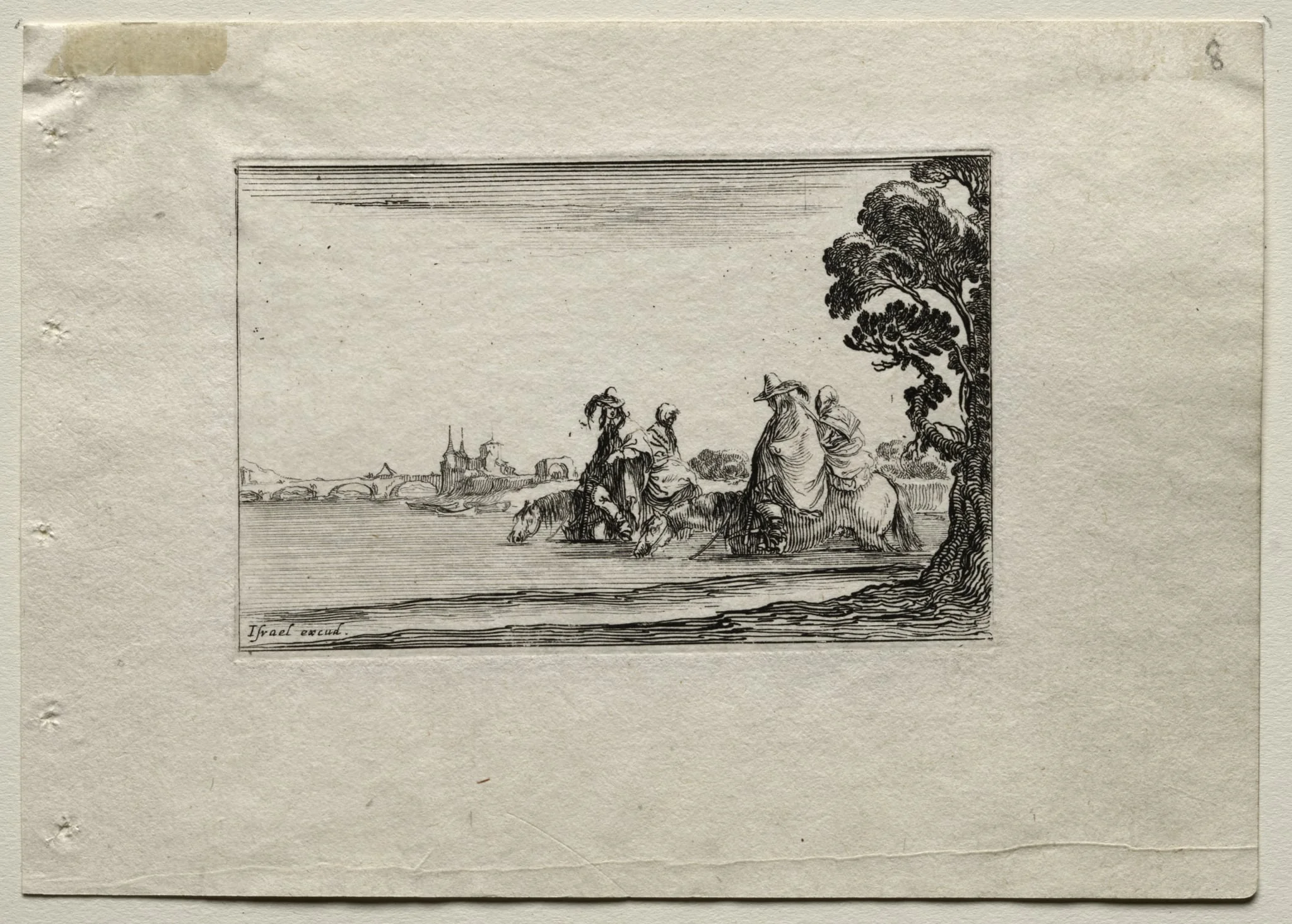 Caprices: Cavaliers Watering their Horses in a River, detail
