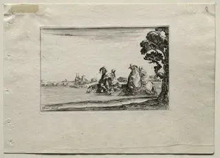 Caprices:  Cavaliers Watering their Horses in a River, by Stefano Della Bella, 1642