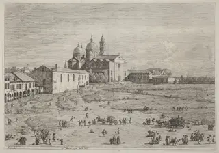 S. Giustina in pra della Vale, by Canaletto, ink, 1740