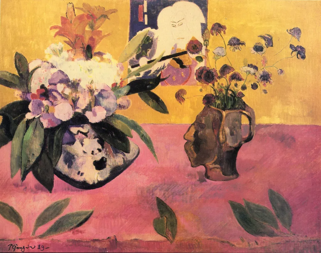 Still Life with Head-Shaped Vase and Japanese Woodcut, by Paul Gauguin, oil, 1895