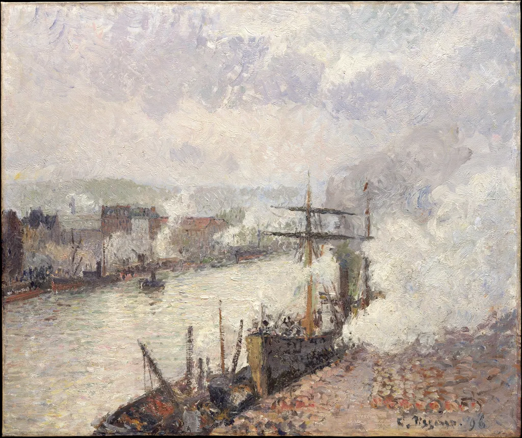 Steamboats in the Port of Rouen, by Camille Pissarro, oil, 1898