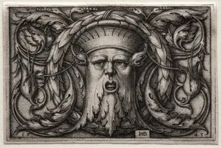 Ornament of Satyr's Head and Wreath, by Sebald Beham, 1543