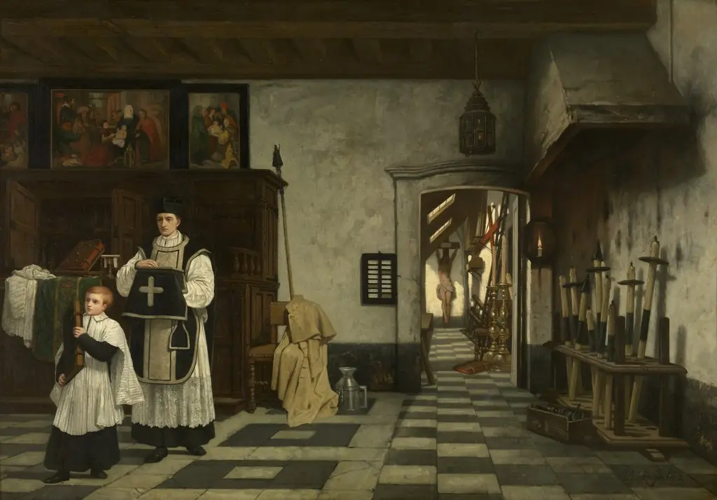 The Sacristy, by André-Joseph Minguet, oil, 1857