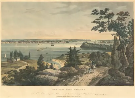 New York from Weehawk, by John Hill, ink, 1823