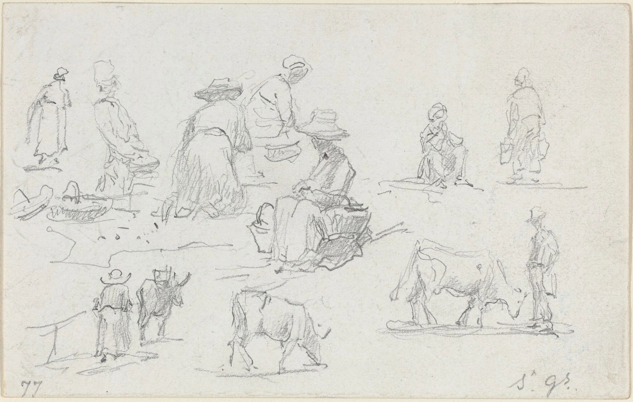 Peasants and Cows [recto], detail