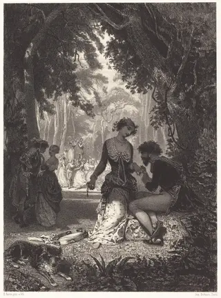 Italian Dancers, by Henri Charles Antoine Baron, ink, 1850