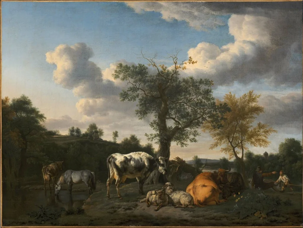 Cattle and Sheep in a River Landscape, detail