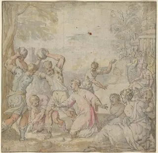 The Stoning of Saint Stephen, by Hans Freyberger, ink, 1610