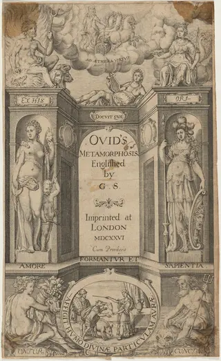 Title Page to Ovid's Metamorphosis, translated by G. Sandy, by Thomas Cecil, ink, 1621