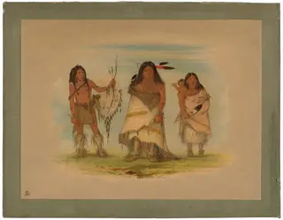 Camanchee Chief, His Wife, and a Warrior, by George Catlin, oil, 1861