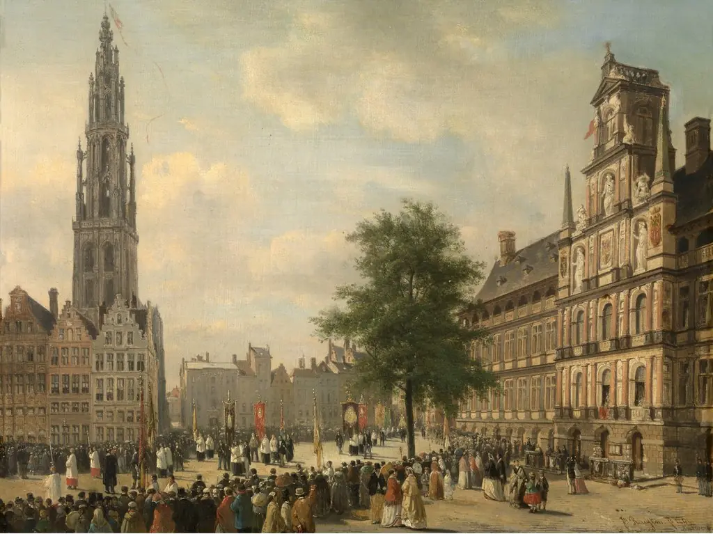 Procession on the Grote Markt in Antwerp, by Jan Michiel Ruyten, oil, 1848