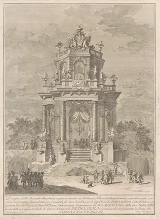 The Seconda Macchina for the Chinea of 1782: A Countryside Festival at Night, by Francesco Barbazza, ink, 1782