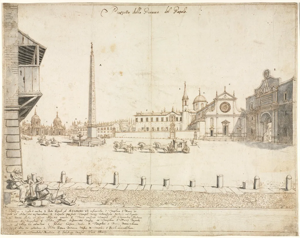 Eighteen Views of Rome: The Piazza del Popolo (recto), by Lievin Cruyl, 1664