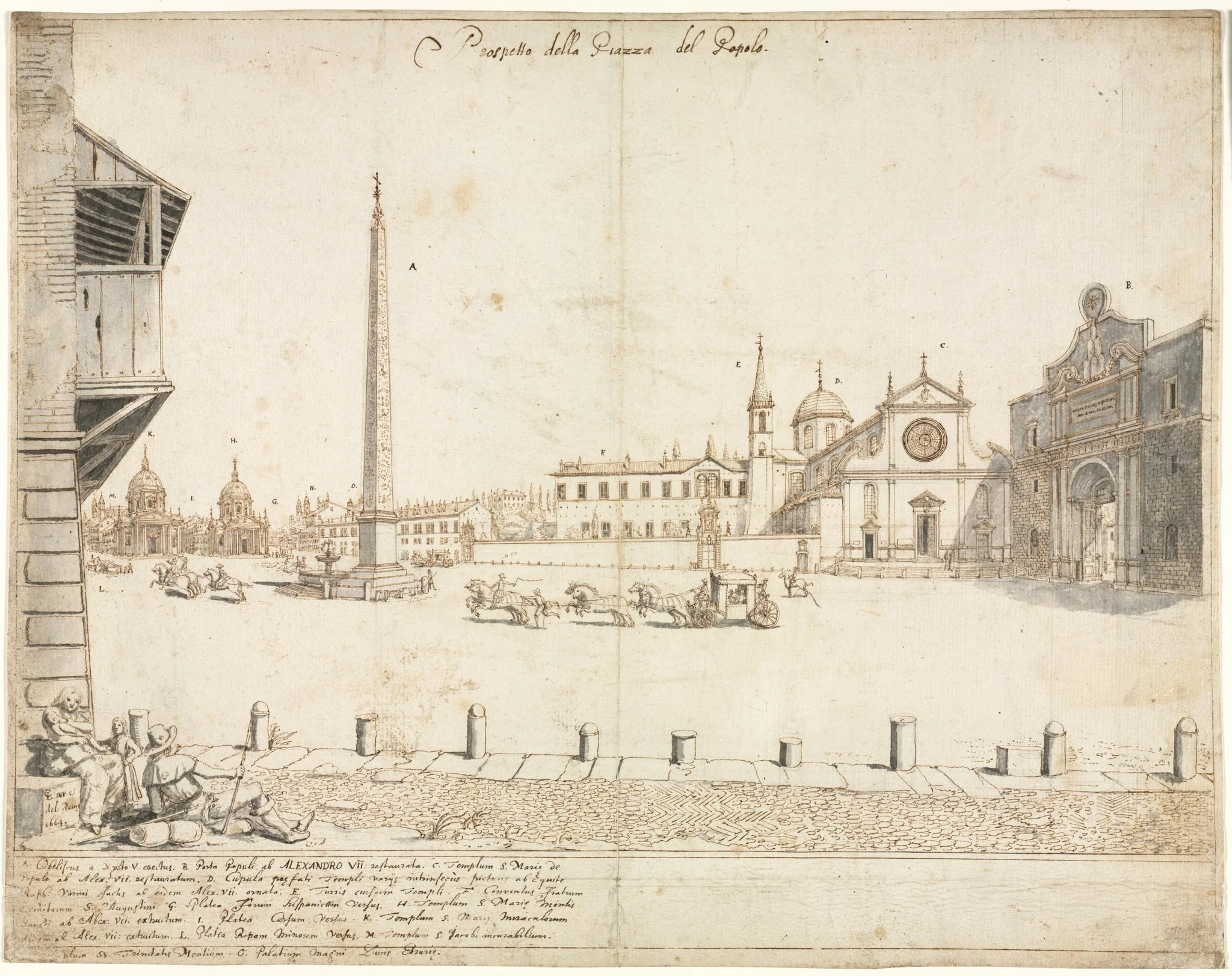 Eighteen Views of Rome: The Piazza del Popolo (recto), detail