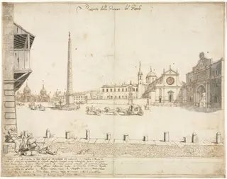 Eighteen Views of Rome: The Piazza del Popolo (recto), by Lievin Cruyl, 1664