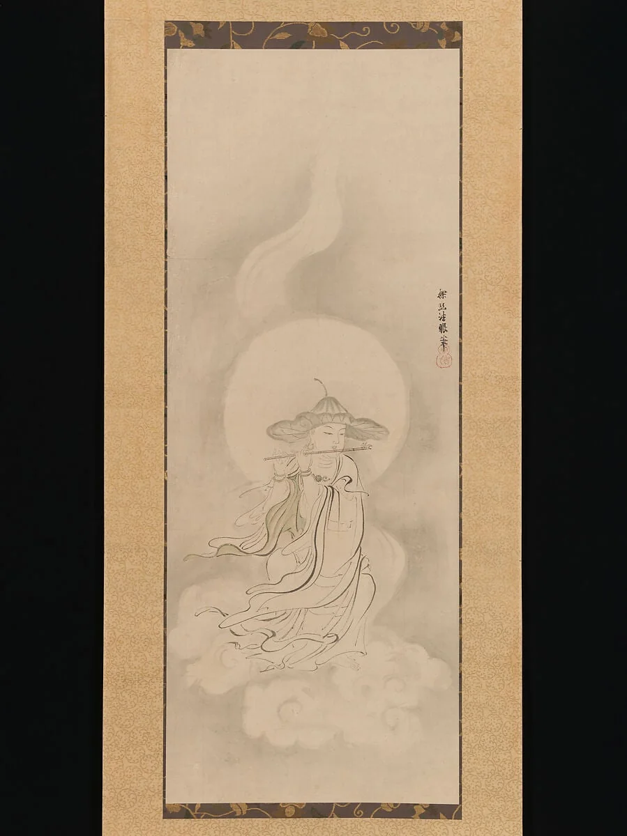 狩野探幽筆 笛吹地蔵図|Jizō Bosatsu Playing a Flute, detail