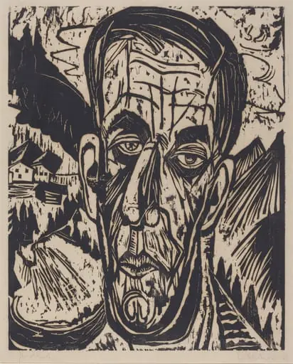 Head of van de Velde, Bright (Kopf van de Velde, Hell), by Ernst Ludwig Kirchner, ink, 1917