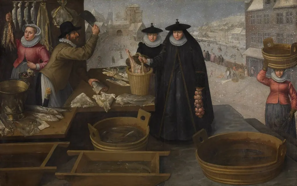 Fishmarket, by Lucas van Valckenborch, oil, 1576
