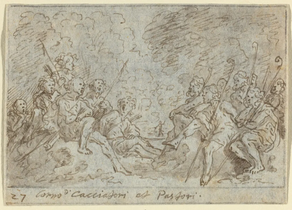Chorus of Hunters and Shepherds, by Johann Wilhelm Baur, ink, 1640