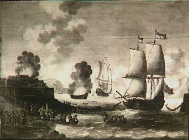 Breaking the Chain across the Medway, 22 June 1667: Episode from the Raid on Chatham, detail