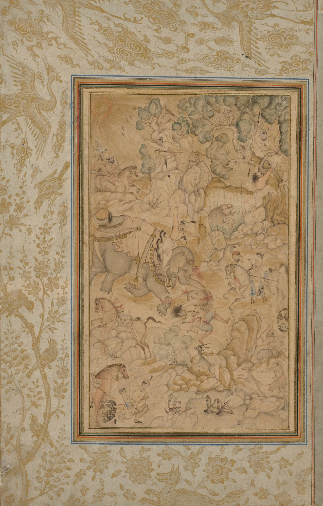 Princes hunting in a rocky landscape, detail