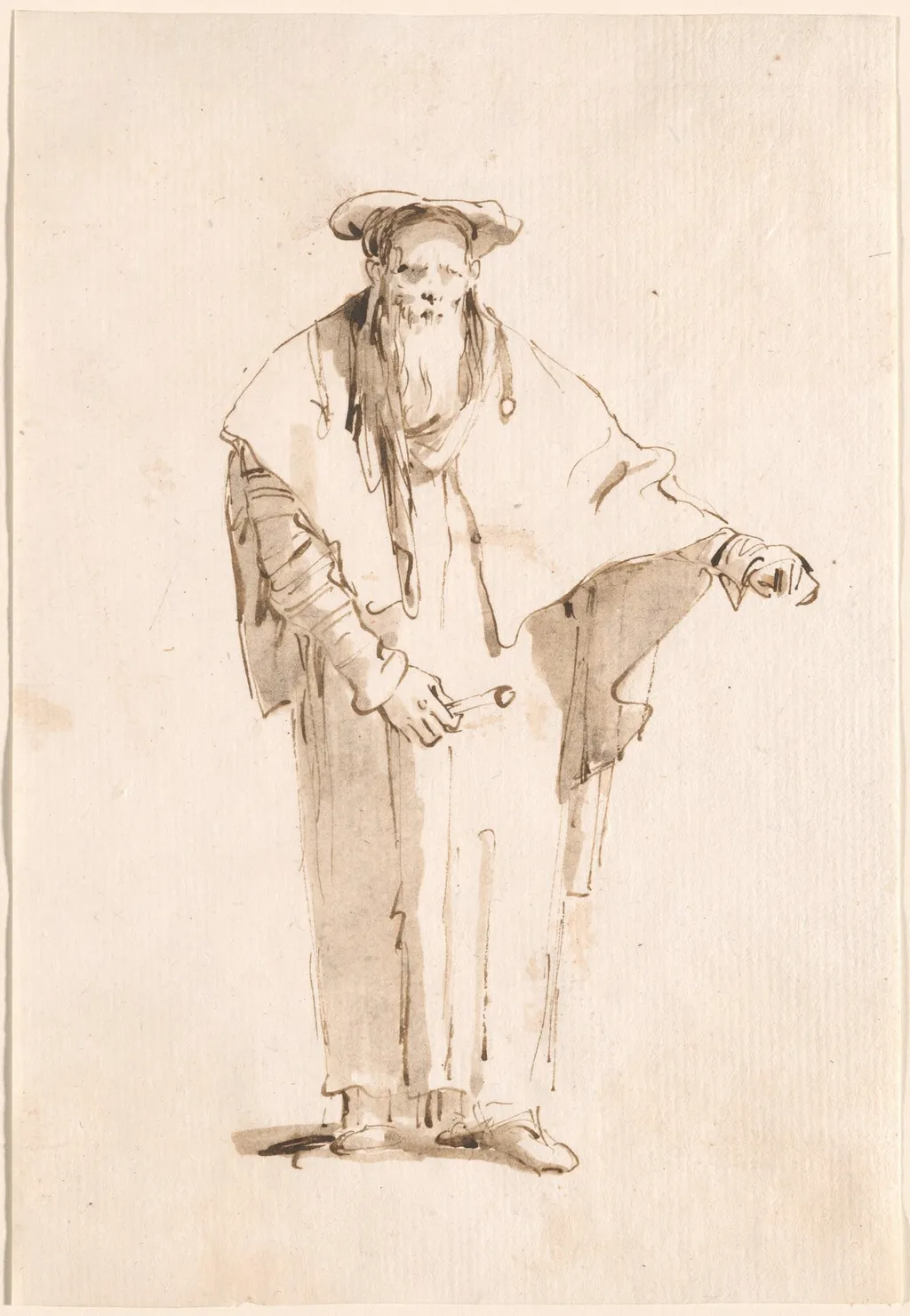 A Standing Oriental Holding a Rod, by Giovanni Battista Tiepolo, ink, 1758