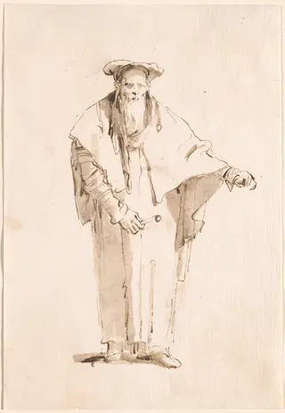 A Standing Oriental Holding a Rod, by Giovanni Battista Tiepolo, ink, 1758