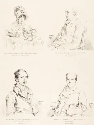 Sylvester (Douglas) Lord Glenbervie; Katherine Anne (North) Glenbervie; Frederic (North) Earl of Guilford; Frederic Sylvester Douglas, by Jean Auguste Dominique Ingres, ink, 1815